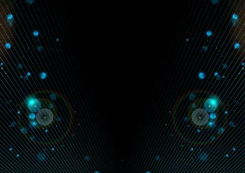 Abstract blue black background with lines and bokeh lights Stock Illustration