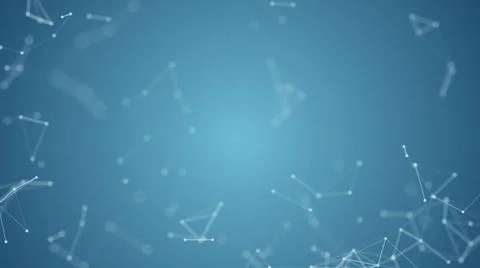 Abstract blue blurred geometry wireframe network and connecting dot in spa... Stockfoto's