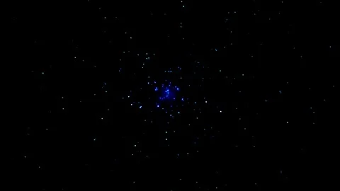 Abstract blue bokeh particles gently drifting in dark space during cosmic eve Stock Footage 345679414