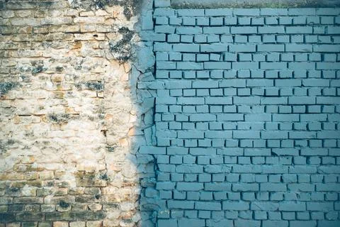 Abstract blue brick wall texture with irregular masonry, rough surfaces and.. Stock Photos