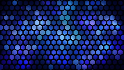 Abstract blue bright energy flashes under a hexagon in a dark hi-tech futuristic Video stock 284102914