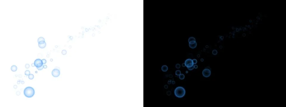Abstract blue bubbles floating in a stream on transparent and black Stock Illustration