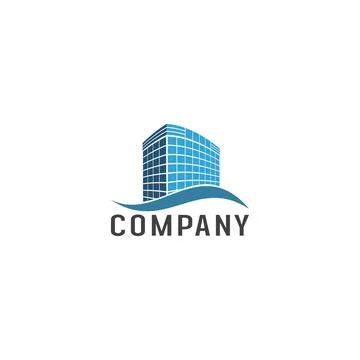 Abstract Blue Building Logo Concept, Real Estate Logo Design Templat Illustrazione stock