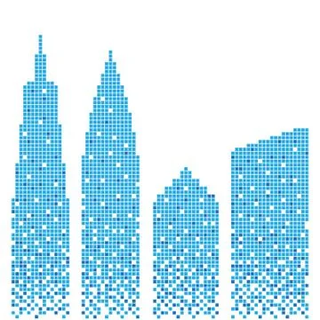 Abstract blue buildings in pixel style. Vector illustration. Stock Illustration