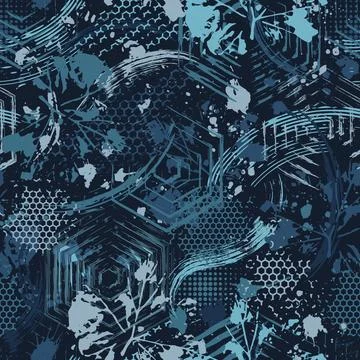 Abstract blue camo pattern with splattered paint Stock Illustration