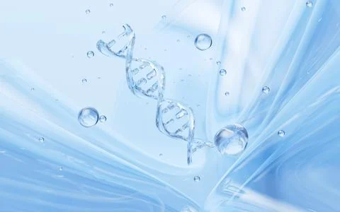 Abstract blue cells and DNA with glass background, 3d rendering. Stock Illustration
