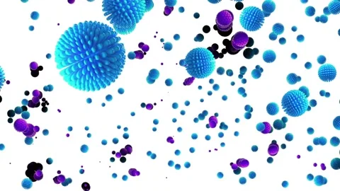 Abstract blue cells in the form of blue balls with flagella destroy smooth pink Stockbeeldmateriaal 164522019