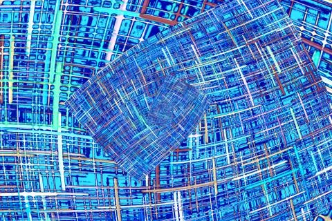 Abstract blue checkered fractals pattern. Comic background. Stock Illustration