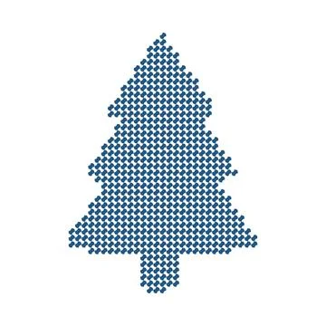 Abstract blue christmas tree shape made of small geometric pattern elements. Stock Illustration