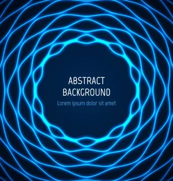 Abstract blue circle wavy border background with light effects Illustrazione stock