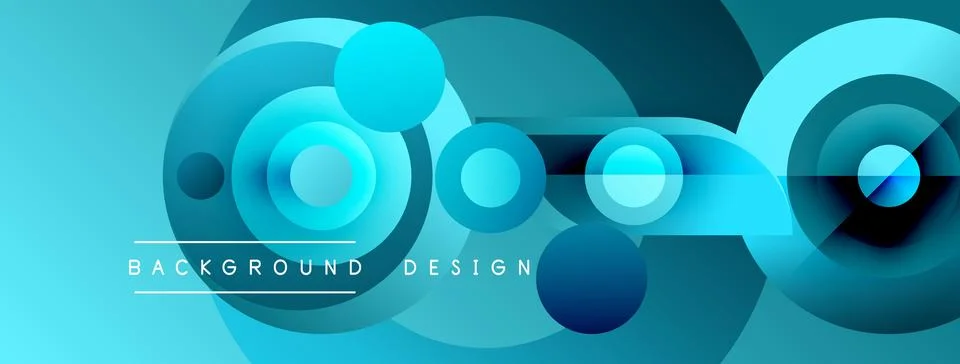 Abstract blue circles create dynamic background. Overlapping shapes suggest Stock Illustration
