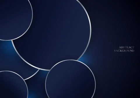 Abstract blue circles with silver border on dark blue background luxury style Stock Illustration