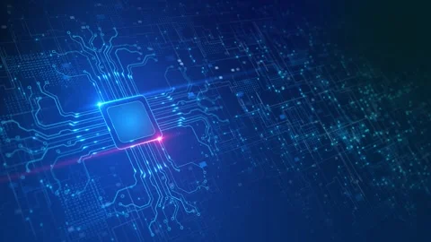 Abstract blue circuit board , lines, moving electrons. technology, cyber securit Stock Footage 341900445
