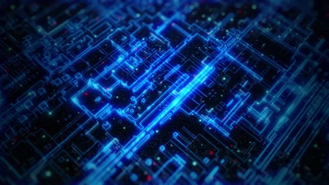 Abstract blue circuit board technology background, Close-up of a vibrant Stock Footage 276345827