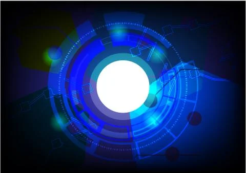 Abstract blue circuit with line, circle, hexagons and some lights background. Stock Illustration