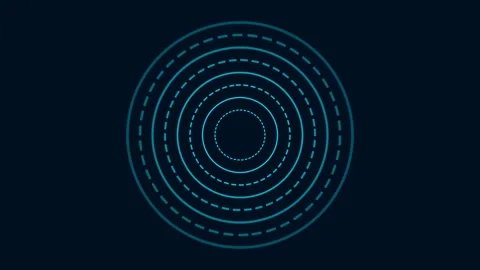 Abstract blue circular concentric rings glowing on a dark background Video stock 335117922