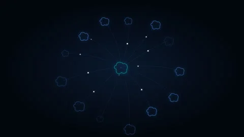 Abstract blue cloud computing network with data pulses moving between nodes in Stock Footage 348330597