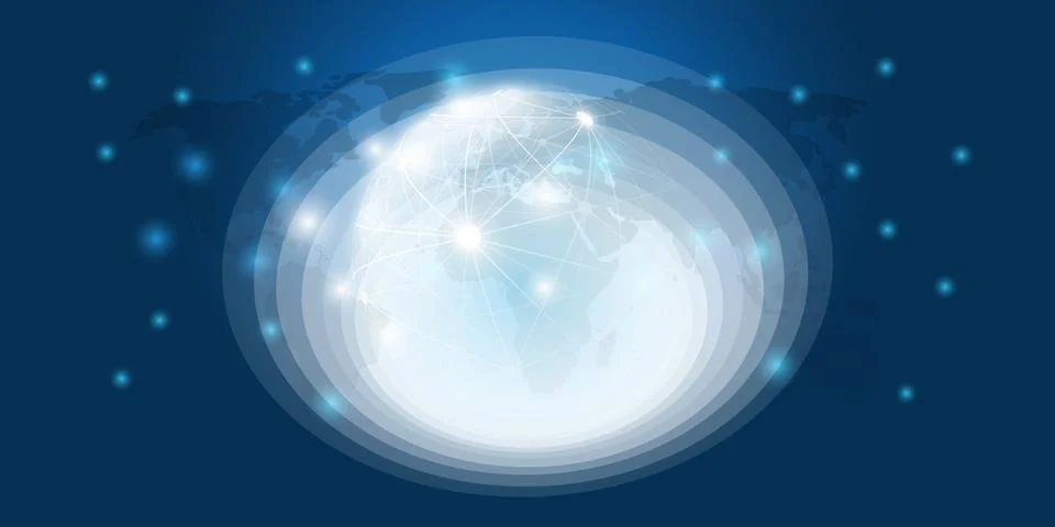 Abstract Blue Cloud Computing, Networks, Futuristic Telecommunications Conc.. Illustrazione stock