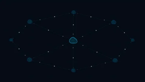 Abstract blue cloud network nodes floating and transferring glowing data Stock Footage 348330752