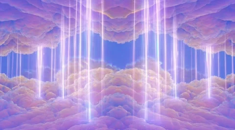 Abstract blue cloudscape with glowing vertical light beams Stock Footage 331449807
