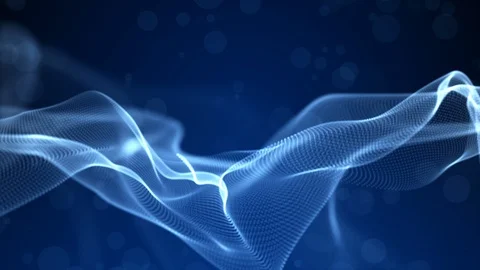 Abstract blue color digital particles wave with bokeh and light background Stock Footage 119010436