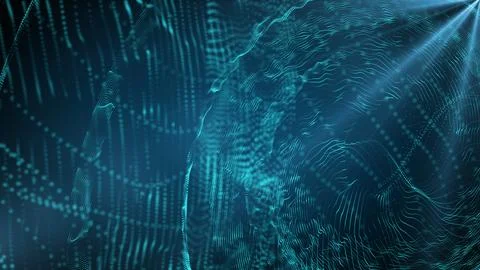 Abstract blue color dot particle up down wavy motion background. Ilustración de archivo