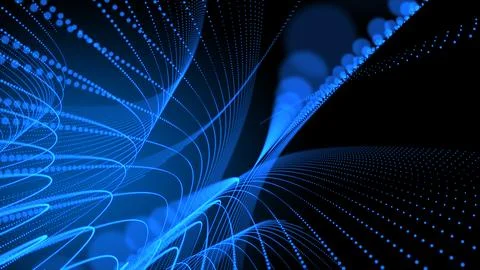 Abstract blue color dot particle up down wavy motion background. Stockillustratie