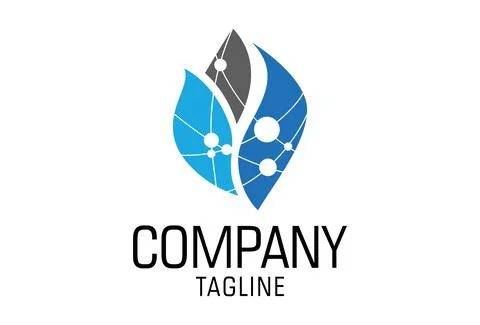 Abstract Blue Color Leaf Dot Line Connect Logo Design	 Stock Illustration