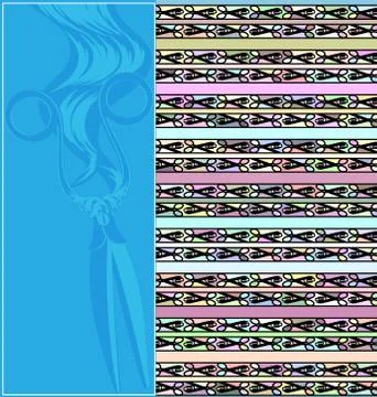 Abstract blue colored image of figures scissors and curls Stock Illustration