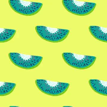 Abstract blue colored kiwi slice seamless pattern. Yellow bright background.  Stock Illustration
