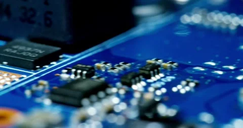 Abstract blue computer circuit board close up for background 스톡 동영상 336585458
