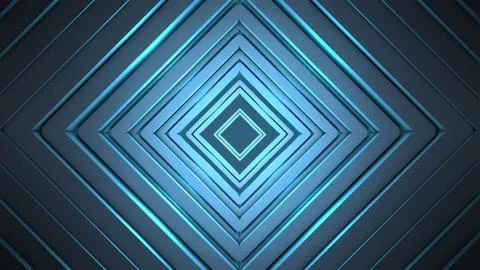 Abstract blue concentric diamond layers with cyan glow, sharp geometric dep.. Stock Illustration