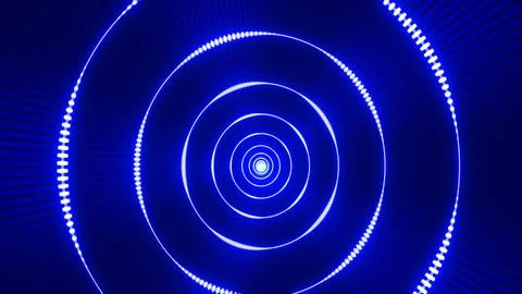 Abstract blue concentric rings glowing from the center with radiant lines, .. 스톡 사진