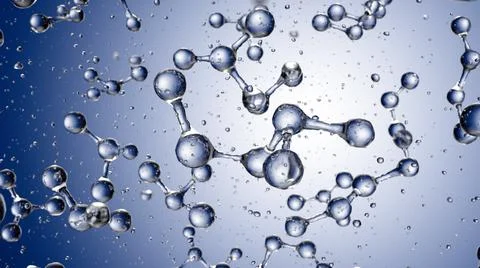 Abstract blue connected glass bubbles molecule background. 3D Rendering 库存插图