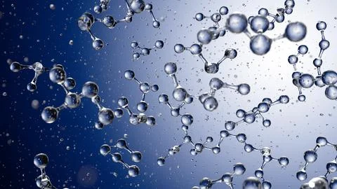 Abstract blue connected glass bubbles molecule background. 3D Rendering 库存插图