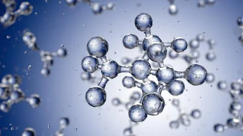Abstract blue connected glass bubbles molecule background. 3D Rendering 库存插图