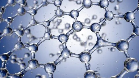Abstract blue connected glass bubbles molecule background. 3D Rendering 库存插图