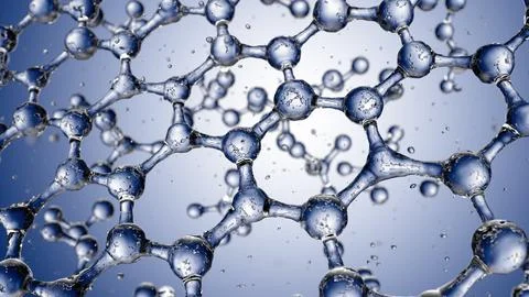Abstract blue connected glass bubbles molecule background. 3D Rendering 库存插图