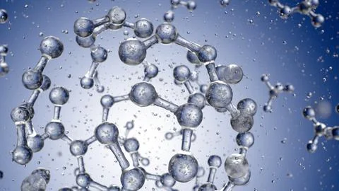 Abstract blue connected glass bubbles molecule background. 3D Rendering 库存插图