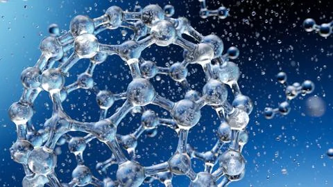 Abstract blue connected glass bubbles molecule background. 3D Rendering 库存插图