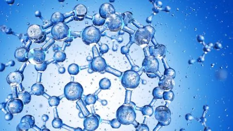Abstract blue connected glass bubbles molecule background. 3D Rendering イラスト素材