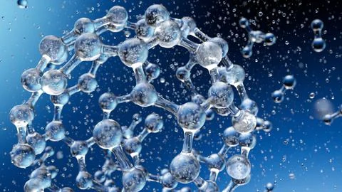 Abstract blue connected glass bubbles molecule background. 3D Rendering 库存插图