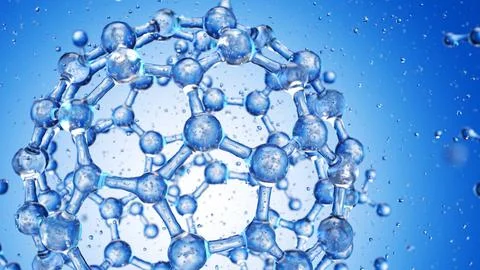 Abstract blue connected glass bubbles molecule background. 3D Rendering 库存插图