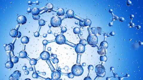 Abstract blue connected glass bubbles molecule background. 3D Rendering 库存插图
