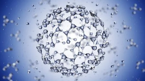 Abstract blue connected glass bubbles molecule background. 3D Rendering イラスト素材