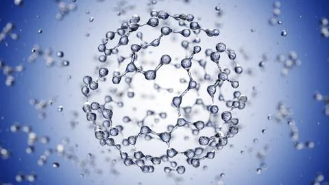 Abstract blue connected glass bubbles molecule background. 3D Rendering 库存插图
