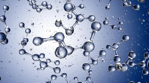 Abstract blue connected glass bubbles molecule background. 3D Rendering 库存插图