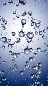Abstract blue connected glass bubbles molecule background. 3D Rendering Stock Photos