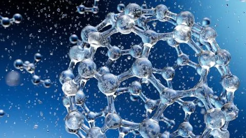 Abstract blue connected glass bubbles molecule background. 3D Rendering Stock Photos
