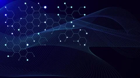 Abstract blue connection hexagon technology with glowing effect particle. Stock Illustration